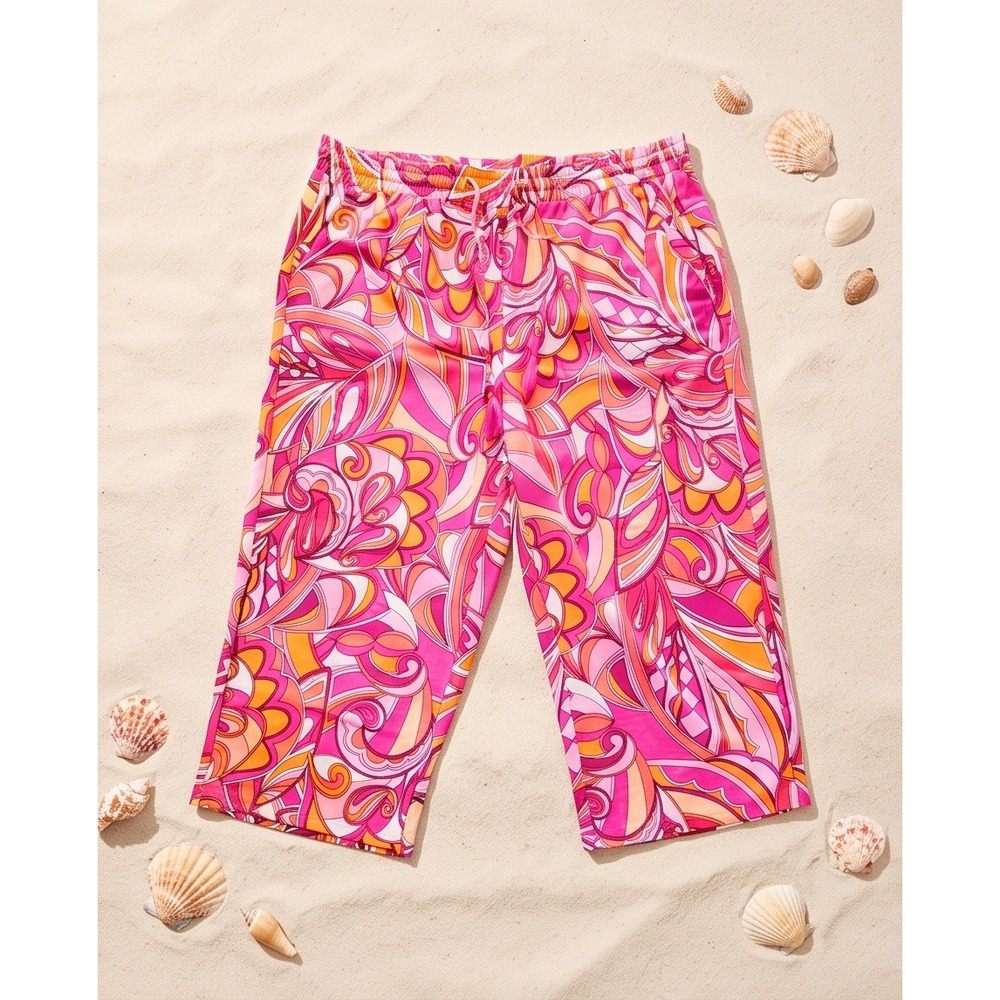Belle Beach by Kim Gravel 1X Pink Psychedelic Paisley Crop Beach Pants NEW